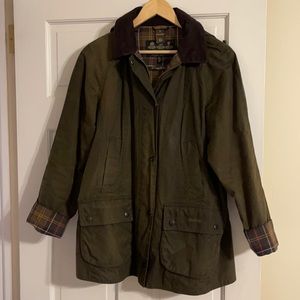 Olive Barbour Waxed Beadnell Jacket, US 8 $250
